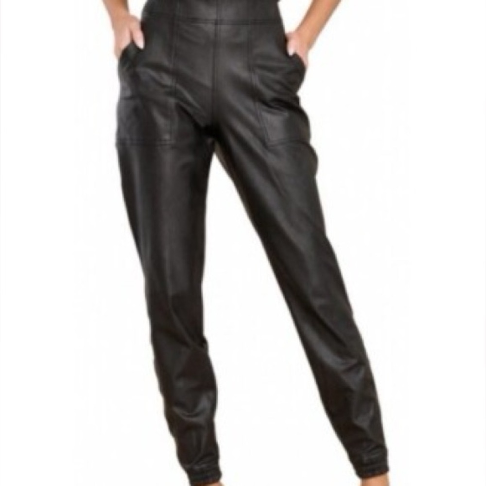 SPANX black pleather joggers WITH POCKETS! XS